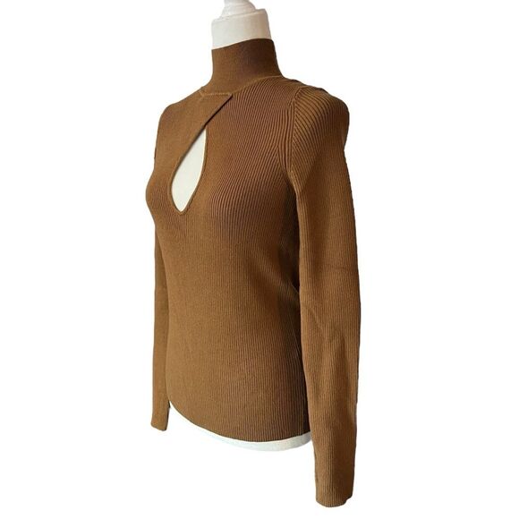 Lovers + Friends Niko Turtleneck Sweater Fitted Ribbed Camel Brown Medium - Picture 3 of 9